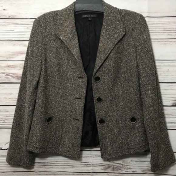 Lafayette 148 Brown Grey Tweed Office Blazer Sz 4 - Picture 1 of 5